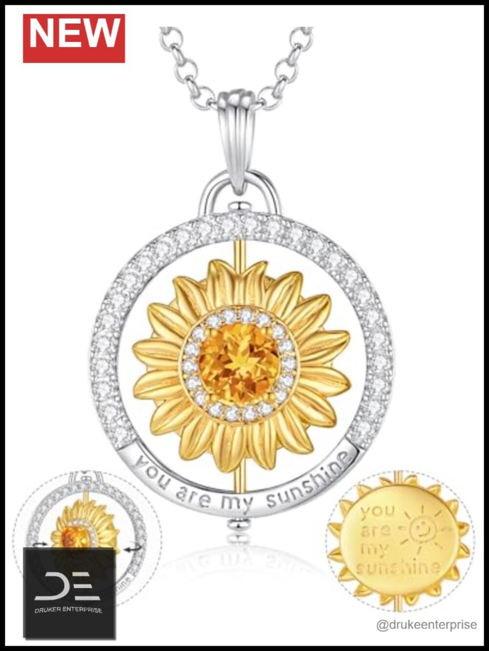 FANCIME Flower Necklace Sterling Silver Reversible Spinner Pendant Women